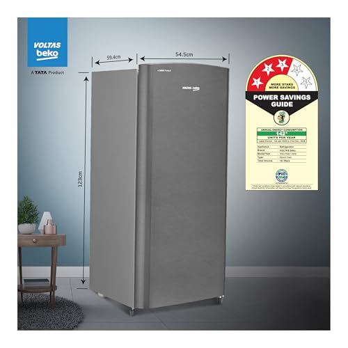 Image of Voltas Beko, A Tata Product 183 L, 3-Star Single Door Direct Cool Refrigerator with Fresh Box Technology (RDC215B / 3S0XIR0M0000GO, Hairline Silver)