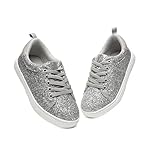Bernal Girls & Boys Sparkle Glitter Sneakers Toddler/Little Kid/Big Kid Non-Slip Slip On School Low Top Walking Shoes (Silver 4)