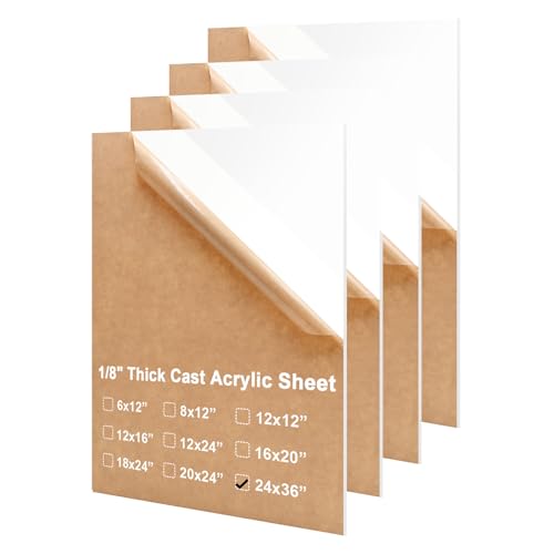 Image of KINLINK 24x36 Plexiglass Sheets 1 /8 inch Thick - 3mm White Cast Acrylic Sheet, Plastic Board Polycarbonate Sheet for DIY Project, Craft, Table Top, Acrylic Sign and Wedding Invitation 4 Pack