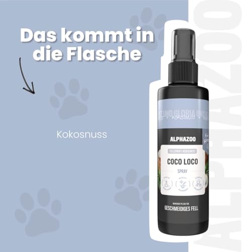 alphazoo Coco Loco Fellspray für Hunde – 250 ml Fellpflege Spray mit Sheabutter, Aloe Vera & Kokosduft – Glanz, Geschmeidigkeit & leichte Kämmbarkeit ohne Ausspülen