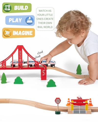 wooden train track accessories train railway accessories double suspension train bridge toy train set for toddlers 3-5 train tracks compatible with all leading brands