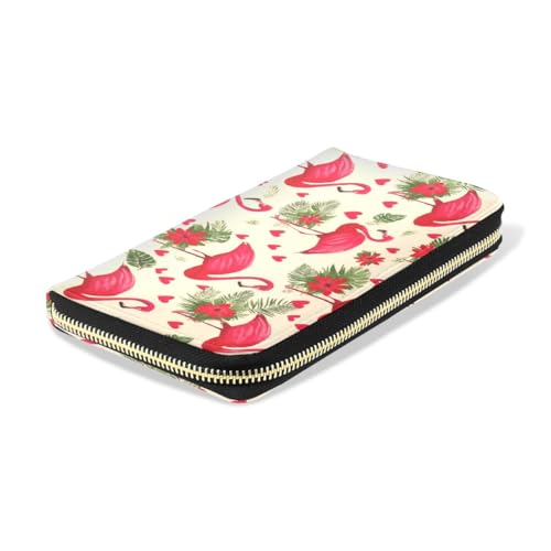 Long Wallets Leather Bifold Wallet for Women Christmas Flamingo with Zipper Credit Card Holder Large Capacity4
