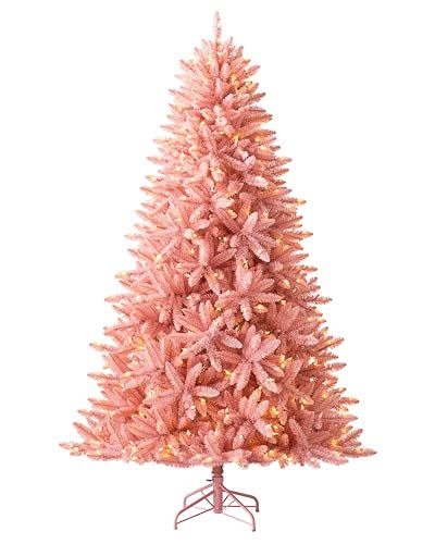 Treetopia Rose Pink Artificial Christmas Tree | Luxe La Vie En Rose Pink - 7 ft Height | Pre-lit with 450 LED Candlelight Clear Lights| Includes Tree Stand, Storage Bag, On/Off Foot Pedal