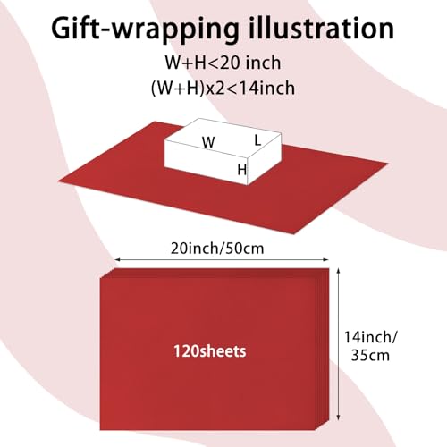 Image of 120 Sheets Tissue Paper Bulk, Christmas Red Tissue Paper for Gift Bags Gift Wrapping, Wedding Birthday Party DIY Project,14 x 20 Inch