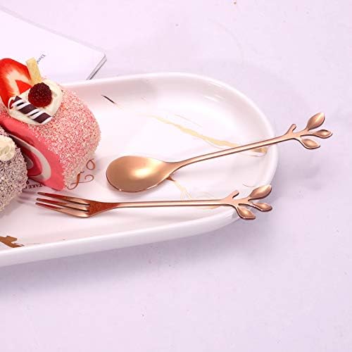 Miniatura 6 de AnSaw Elegantes cucharas de café con hojas de oro rosa, 10 piezas, 4.7 pulgadas, mini cucharas de café expreso y postre de acero inoxidable,