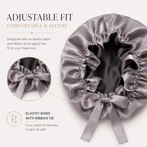 Image of Attune SatinSilkBonnet for Hair with 4 Premium Scrunchies, Adjustable Silk Hair Cap for Sleeping, Satin Bonnet for Curly Hair with Drawstring (Beige)