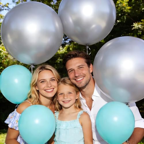 Image of 32Pcs Pearl Silver Big Balloons 18 Inch, Silver Round Large Latex Party Balloons for Birthday Wedding Decorations.