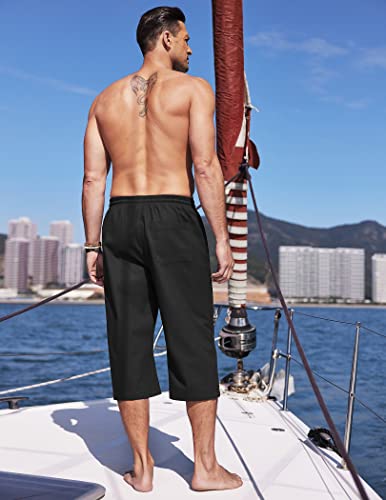COOFANDY Men's Linen Capri Pants Casual Lightweight 3/4 Baggy Pants Drawstring Elastic Waist Beach Yoga Pants with Pockets4