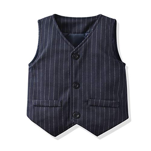 Little Boys Gentleman Formal Suit Set with Vest,Pant,Shirt,and Bow Tie,Baby Boys Long Sleeve Wear Weding 4Pcs Outfit3