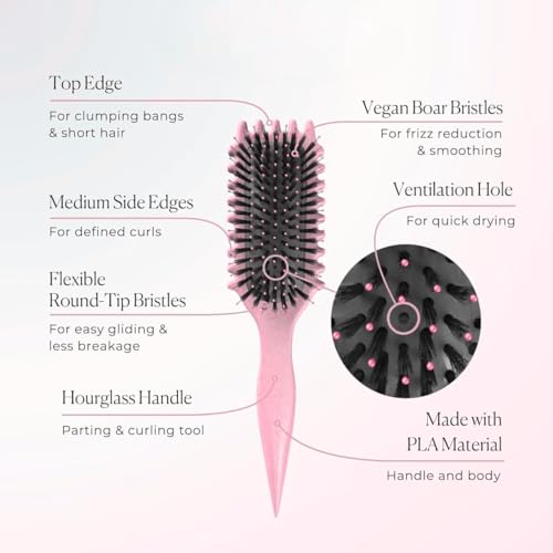 Image of Curly Hair Brush - Curl Defining & Detangling Brush for Women & Men - Boar Bristle Styling Brush for Shaping, Combing & Enhancing Natural Curls - Suitable for All Hair Types (RED)