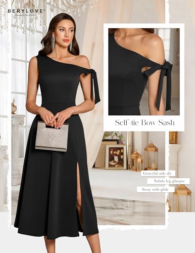 BeryLove Women's Formal Elegant Wedding Guest Dresses One Shoulder A Line Maxi Cocktail Slit Dress3