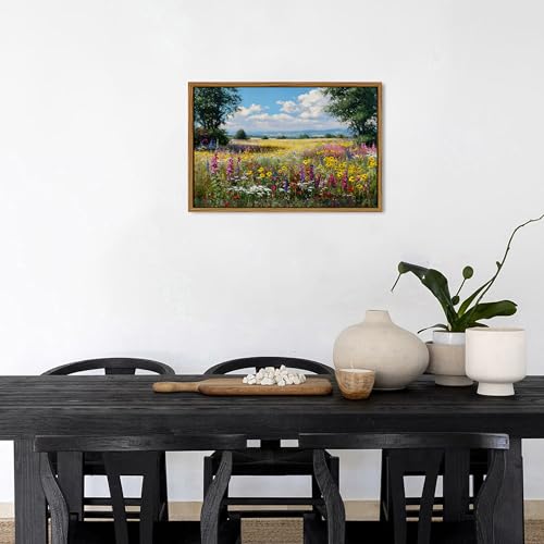 Image of Wildflower Landscape Wall Art Flower Meadow Wall Decor Abstract Flowers Pictures Wall Decor Vintage Farmhouse Flower Field Canvas Prints Cottagecore Artwork for Bedroom Bathroom Home Decoration 16x24 inch