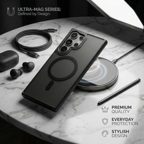Image of amazon basics Designed for Samsung Galaxy S23 Ultra 5G Case | Strong Magnet Camera Protection Translucent Matte Hard Back Cover Compatible with Mag-Safe (TPU+Polycarbonate | Frost Black)