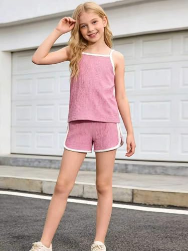 Image of Girls Summer Clothes 4 Piece Cute Outfits Cami Tank Top and Dolphin Shorts Sets for Kid Casual, Dance, Beach