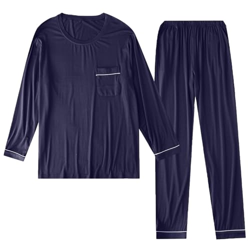 Pajama Sets for Men Lightweight Long Sleeve Crew Neck Comfy Button Down Sleepwear Pockets Tops Casual Loungewear4