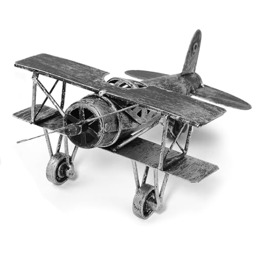 Modèle d'avion rétro, étagère de collection de biplan d'avion en métal vintage sculpture...