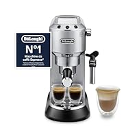 De’Longhi Dedica Style – Perfetto Macchina da Caffè Espresso, Compatibile con Cialde ESE, Montalatte Manuale per Cappuccino, Pannello di Controllo con Pulsanti, Larghezza 15 cm, Argento (EC685.M)