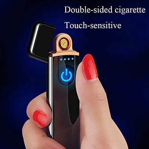 IshMukh Smart Fingerprint Sensor Lighter USB Rechargeable Lighter Touch Screen, Flameless, Windproof Cigarette Lighter Double Sided Ignition (Black) 1