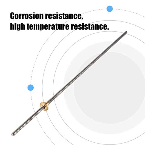 Lysee 3D Printer Parts & Accessories - T8 8mm Trapezoidal Stainless Steel Threaded Rod Lead Screw & Brass Nut for 3D Printer Fine producing and Practical - (Size: 500mm)