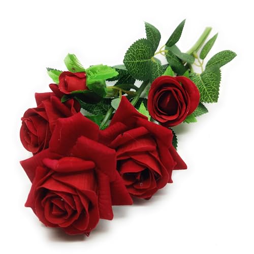 Image of India Artificial Rose Flower Bouqet for Decoration | for Home Decor, Vase Arrangement, Wedding, Party & Festival| for Him Her Girlfriend Boyfriend Wife Husband | (5 in 1 Rose Bouquet)