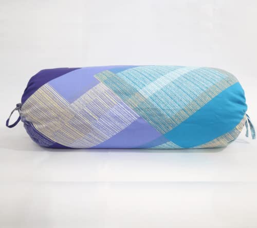 Image of Swayam Set of 2 Pure Cotton Bolster Cover | 30x30 Inch | Soft Breathable Masnad Cover 210TC | Durable & Washable | Geometric Print Bolster Cover for Diwan, Bed & Sofa - Blue