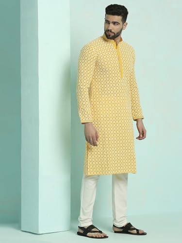 Image of Rajubhai Hargovindas Men's Chikankari Embroidered Cotton Kurta (Ches)