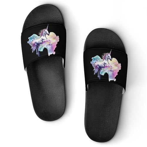 White Unicorrn Rainbow Galaxy House Sandals Non-Slip Bathroom Slippers Beach Summer Shoes for Men Women