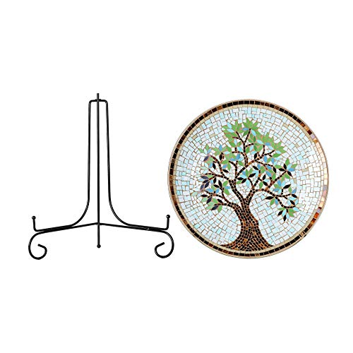 15" Round Mosaic Glass Decorative Charger Plate with Stand Tree Pattern - Thumbnail 5