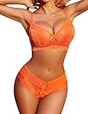 Avidlove Lingerie Set for Women Lace Bra and Panty Sets 2 Piece Lace Babydoll Outfits Orange L