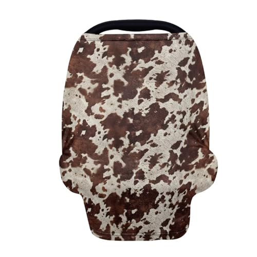 Image of Wanyint Infant Car Seat Cover for Babies, Boys Girls Carseat Canopy Baby Breastfeeding Stroller High Chair Shopping Cart Cover, Cow Print Dark Brown