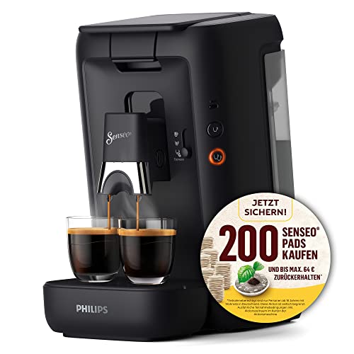 Philips Senseo Maestro Kaffeepadmaschine mit 200 Pads, Kaffeestärkewahl und Memo-Funktion, 1,2 Liter Wasserbehälter, Grünes Produkt, Farbe: Schwarz (CSA260/65)
