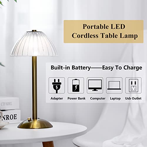 Image of Liliful 4 Pcs Cordless Table Lamp Rechargeable Touch LED Small Gold Portable Battery Operated USB-c Desk Lamp 3 Color Dimmable for Bedroom Living Room Dining (Gold,Mushroom Style)
