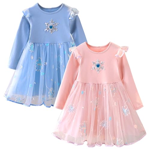 Image of Toddler Little Girls Casual Dresses Short Sleeve Crew Neck Graphic Cartoon Dress for 2-8 Years