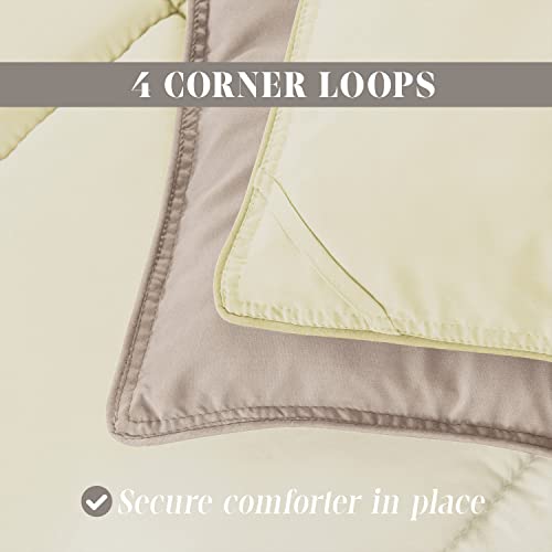 Image of Elegant Comfort 3-Piece Reversible Comforter Set, All Season Cozy, Soft Down Alternative, Quilted - Box Stitched - Duvet Insert with 4 Corner Tabs, Comforter with Shams, Twin XL, Linen /Ivory