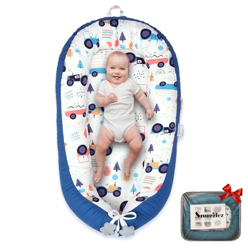Image of Baby Lounger, 100% Breathable Cotton Baby nest, Portable Infant Lounger (Blue)