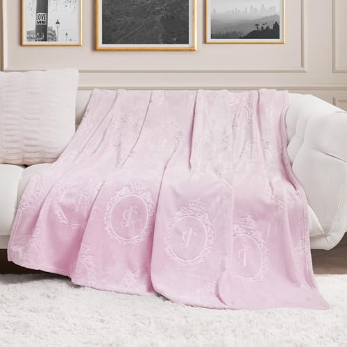 Juicy Couture 60 x 90 Oversized Embossed Plush Throw Blanket Vintage Juicy Pink Designer Bed Blanket