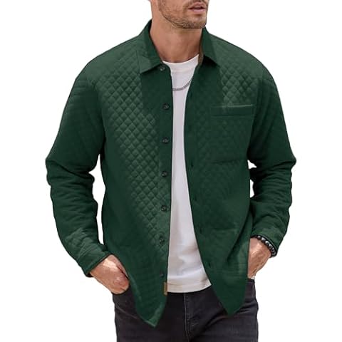 JEMLDL Shirt Jackets for Men Button Down Shirts Casual Long Sleeve Quilted Shacket Winter Jackets Dark Green, US 43(L) Cover