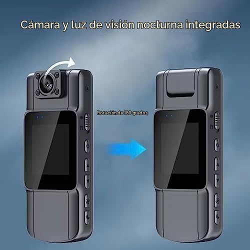 Cámara de Cuerpo Portátil de 1,54 Pulgadas, Minicámara de Vídeo 1080P, Pequeña Cámara Oculta Nocturna Infrarroja con Detección de Movimiento, Rotación de Lente de 180° para Entrega