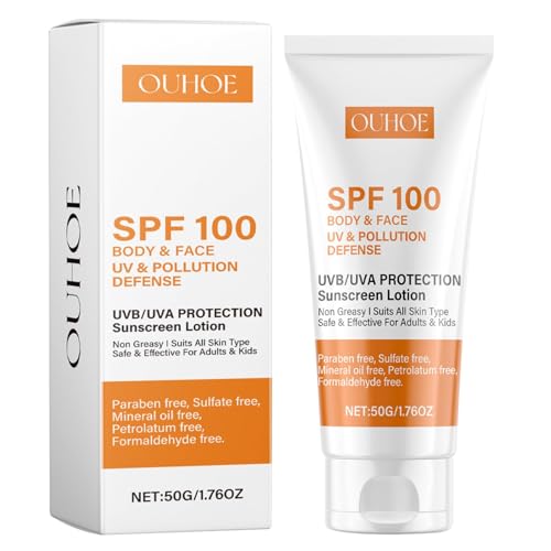 Crema Solare Viso SPF 100, Protezione Solare 100 SPF, Una Crema Solare Idratante, Waterproof, Non Grasso, Forte Protezione UVA/UVB, per Corpo e Viso Difesa