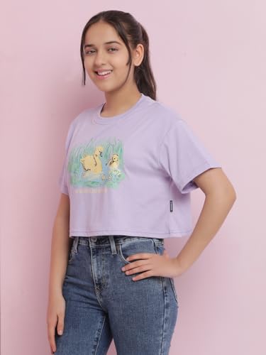 Image of Li'l Tomatoes Girls Crop T-Shirt | 100% Cotton | Graphic Printed Summer Top | Soft & Breathable Casual Wear | 7-16 Years