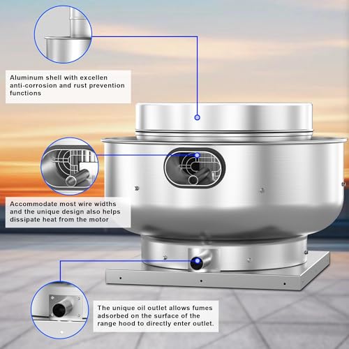 Image of Restaurant Hood Grease Rated Exhaust Fan- Food Truck High Speed Direct Drive Centrifugal Upblast Exhaust Fan 0.25HP 110 Volt Single Phase Motor 1500-1700 CFM