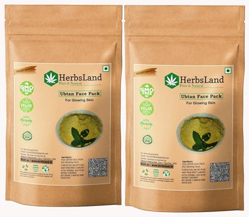 HerbsLand 100% Pure and Natural Ubtan Face Pack Mask with Orange Peel,Kappor,Wheat grass,Jasmine Essential Oil & Kasturi Haldi For Skin | Face Mask | Glowing Skin (200 g)