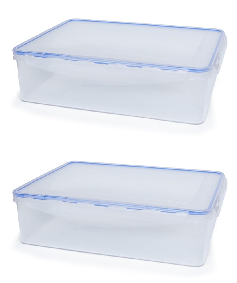 Clip Lock Lid Rectangle Plastic Food Storage Container Lunch Box 2.5L (2)
