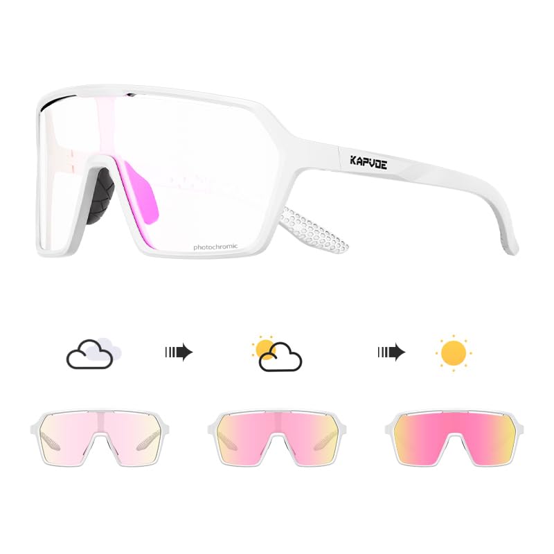 KAPVOE Photochromic Cycling Glasses Men Mountain Bike Glasses Women Clear MTB Sports Sunglasses TR90 Biking Goggles Transition Bicycle Glasses Triathlon Running UV Protection Pink