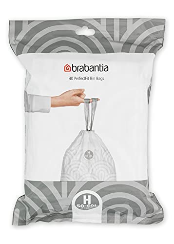 Brabantia PerfectFit Bin Liners (Size H/50-60 Litre) Thick Plastic Trash Bags with Tie Tape Drawstring Handles (40 Bags)