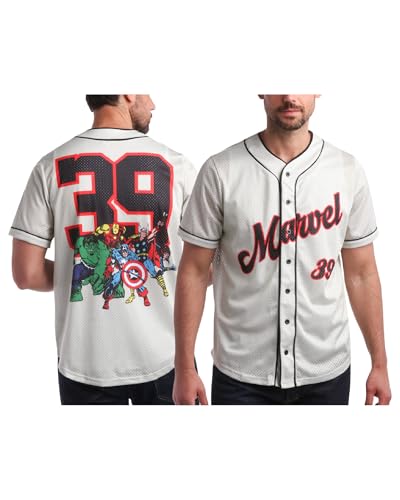 Marvel Mens Baseball Jersey - Avengers Spider Man Venom Hipster Hip Hop Button Up Baseball Jersey Men (Sizes: S-4XL), Size Medium, Marvel Birch