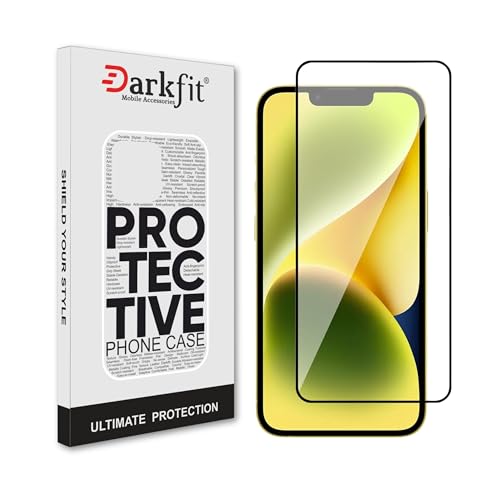 Image of DARKFIT Tempered Glass Premium Screen Protector Compatible for iPhone 14 | Edge to Edge Coverage with Easy Installation Kit | Scratch Resistance | HD Clear Glass (Black Border) | Pack of 1