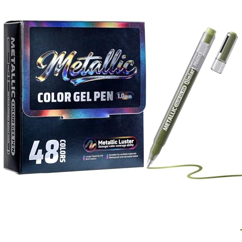 Ddaowanx Metallic Gel Pens Acrylic Paint 48 Colors 1.0mm Medium Point Glitter Pens Waterproof & Fade-Resistant for Nail Art Glass Wood Stone DIY Crafts Drawing-Art Supplies Gift Set