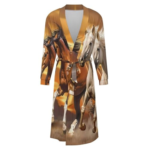 Three Running Horses Soft Robe Long Sleeve Bathrobes V Neck Sleepwear Spa Robes with Belt Men Woman4