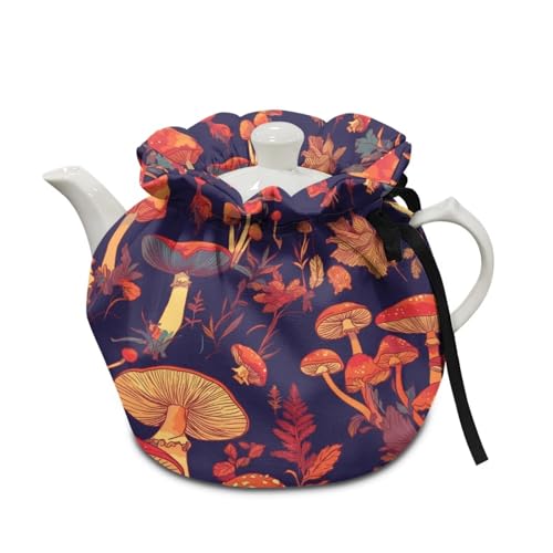 Goronwyfloyd Retro Mushroom Breakfast Pot Cover with Drawstring Design Decorative Accessories Tea Kettle Quilt for Home Kitchen Table Hotel Durable and Easy to Clean